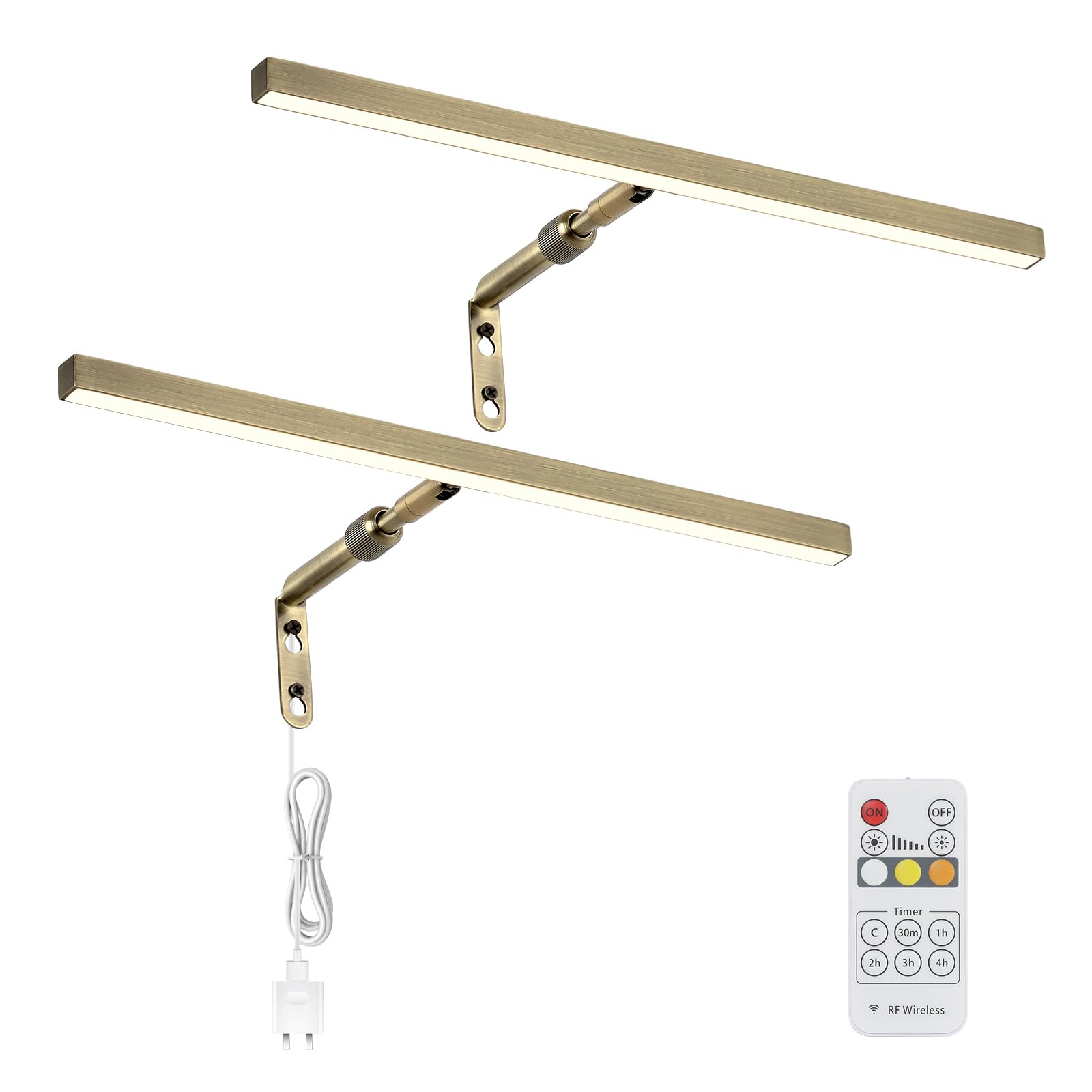 2 Pack LED Picture Lights for Paintings Plug in, 16 Inch 4W Adjustable Art Light Gallery Wall Light for Display Art Work, Antique Brass Finish, CRI90+, 3000K Warm White