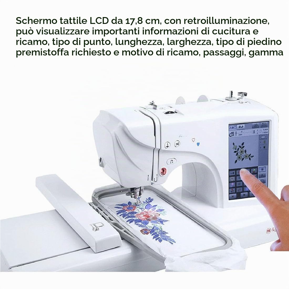 Macchina da Cucire Automatica Macchina da Ricamo Elettrica,Area Ricamo 4" X 9,2",158 Disegni Ricamo Incorporati,Touch Screen 7", in Grado Ricamare su Cappellini 3D,Piatti,Magliette E Altro