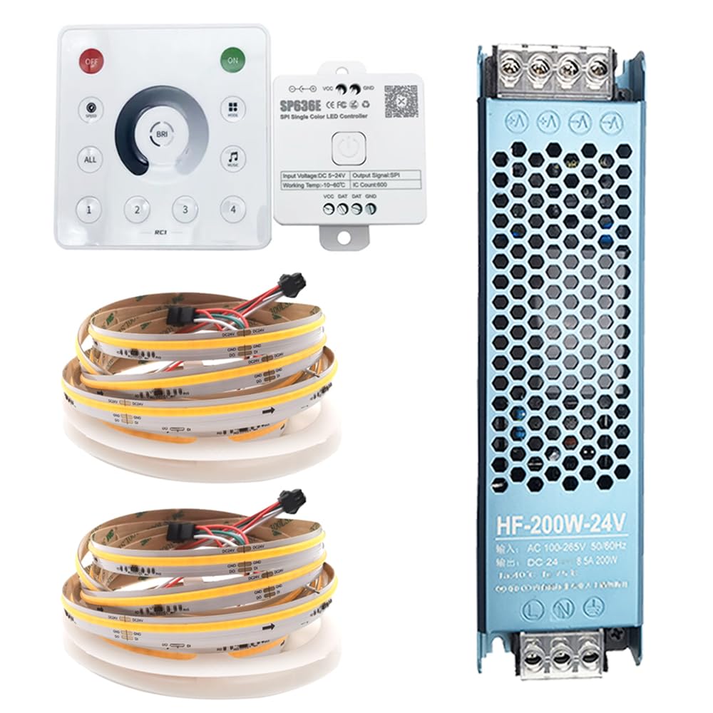 10M 24V WS2811 COB acqua che scorre bianco naturale flusso a cavallo indirizzo LED strip luci 360LED/M nastro flessibile con controller SP636E RC1 4Zone Remote 24V 200W alimentazione
