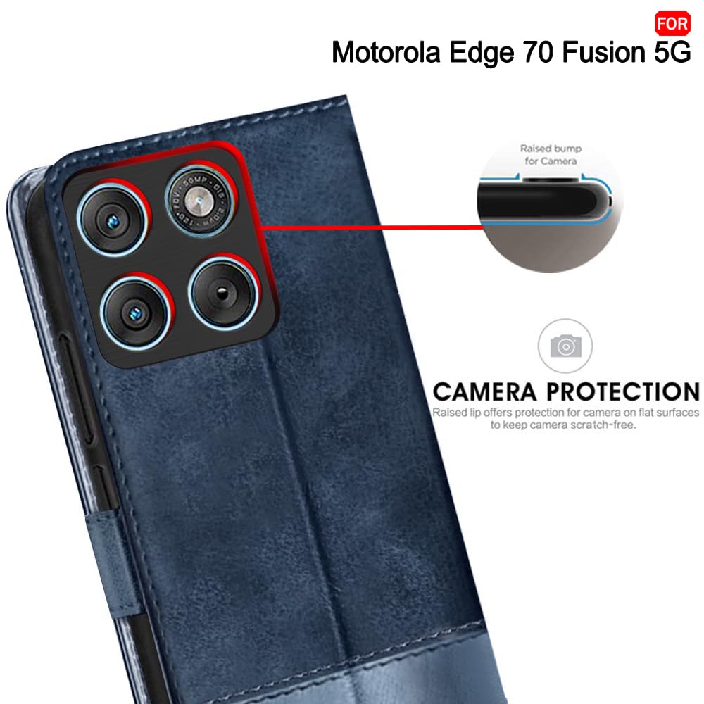 TheGiftKart Flip Back Cover Case for Motorola Moto Edge 70 Fusion 5G | Dual-Color Leather Finish | Inbuilt Stand & Pockets | Wallet Style Flip Back Cover Case (Faux Leather, Blue & Sky) — Amazon image 7