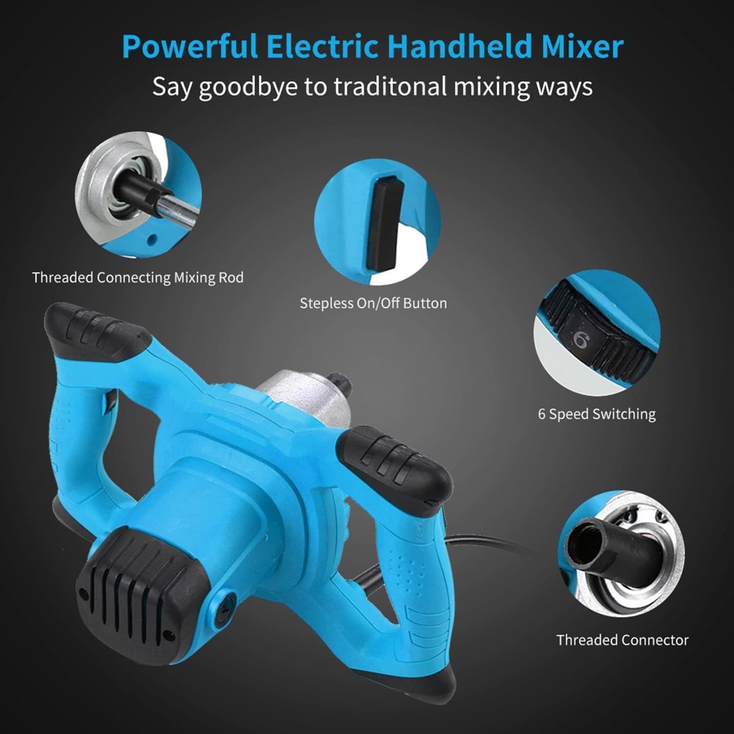 Cement Mixer,Handheld Electric Cement Mixer Stirrer,50/60Hz 6-Speed Hand Held Steering Wheel Stirring Tool for Cement Mortars Paint Mud Grout Plaster, Feed, 800rpm, 220V