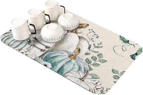 Miniatura 7 de Tapete de secado de platos de Navidad para encimera de cocina, manteles individuales absorbentes de secado rápido, tapetes escurridores de platos