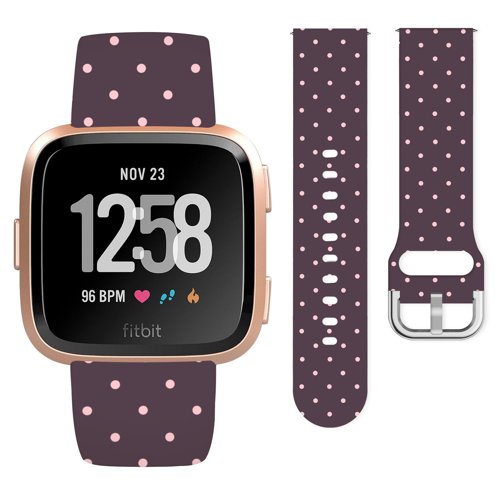 Vozehui Smoke Purple Polka Dot Silicone Straps for Fitbit Versa/Versa 2/Versa Lite,Soft Unique Printing Technology,Waterproof Durable Adjustable Easy Install Comfortable Replacement Band for Women Men