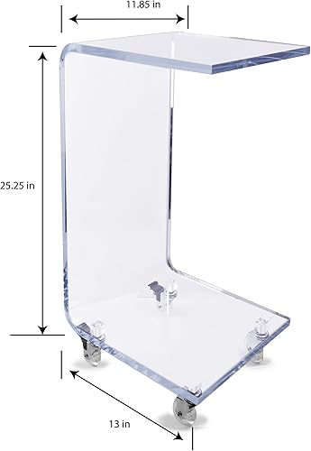 Miniatura 2 de Designstyles Mesa C de acrílico, mesa auxiliar pequeña, decoración de sala de estar, mesa auxiliar delgada en forma de C para sofá con ruedas, mesa