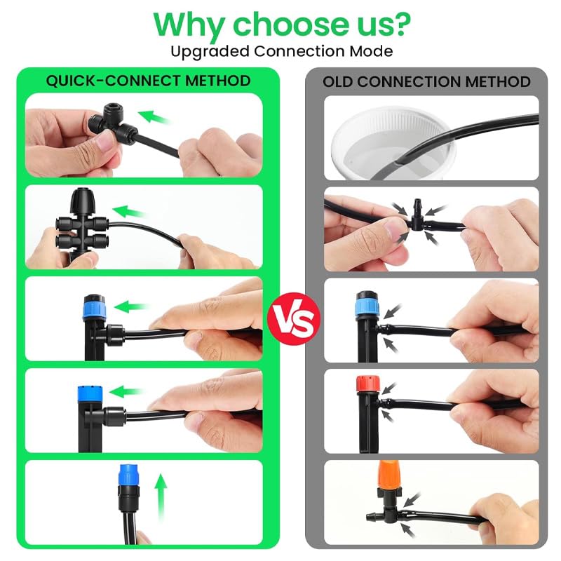 Miniatura 6 de Kit automático de riego por goteo para invernadero, patio y jardín - Sistema de riego de micro nebulización con boquillas ajustables, temporizador y