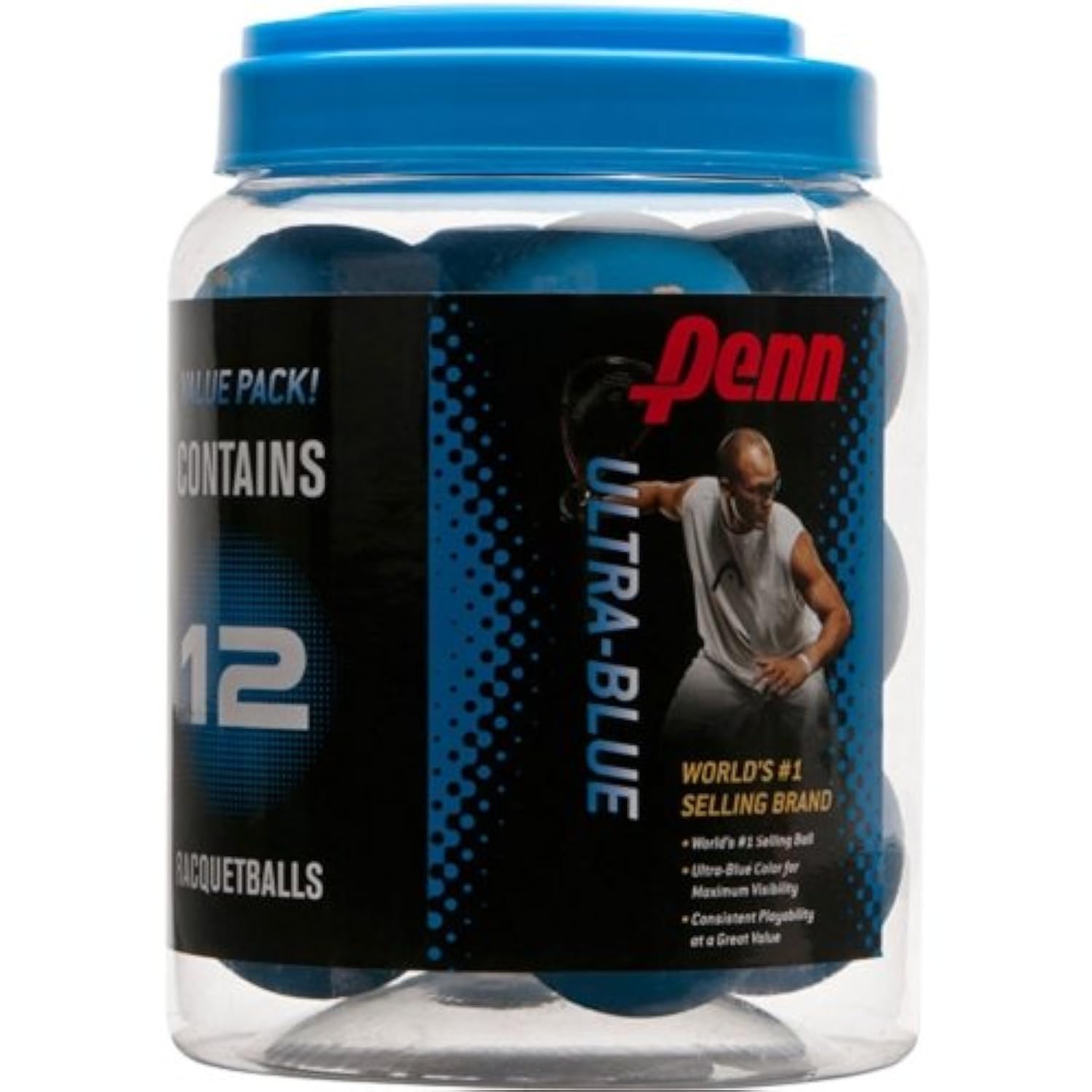 Penn Ultra-Blue Racquetballs - 12 Ball Canister