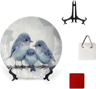 Cute Blue Bird Bone China Decorative Plate Ceramic Decorative Plate for Home Office Wall Decor, with Vertical Stand Decorative Plates for Home Club