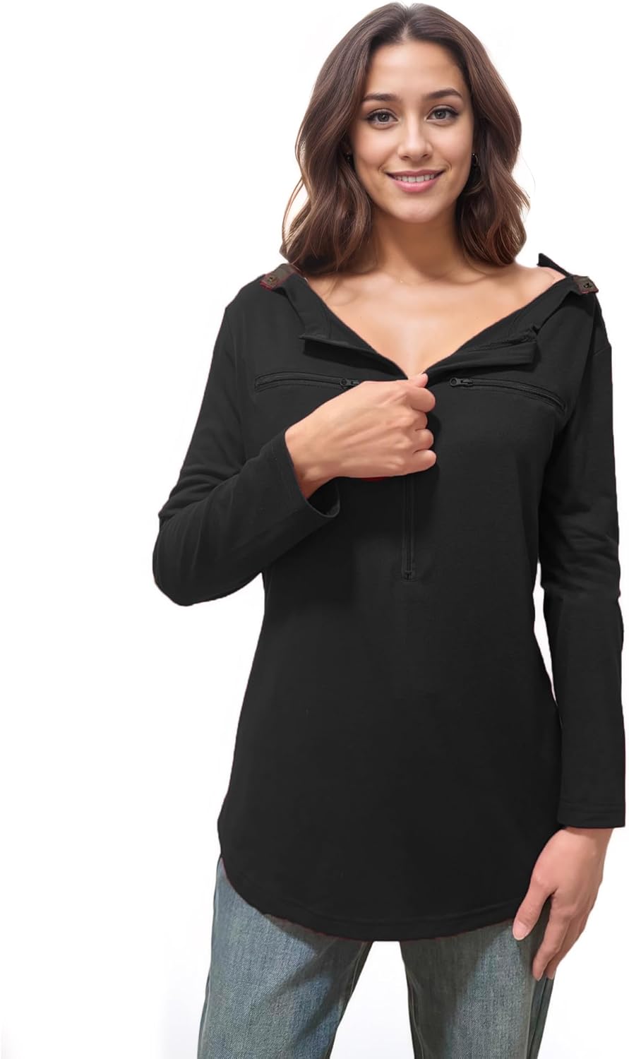 Youdiao Chemo Shirts for Women with Port Access Long Sleeve Side Snaps Dual Zipper for Post Surgery and Dialysis Recovery - Image 5