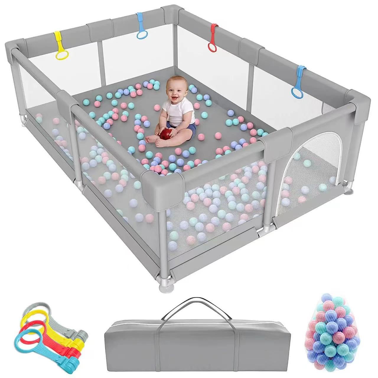 HOTSUAE Baby Playpen, Kids Protective Playpen,Baby Home Indoor Game Fence, Safe and Stable, Gray (grey, 200 * 200cm)