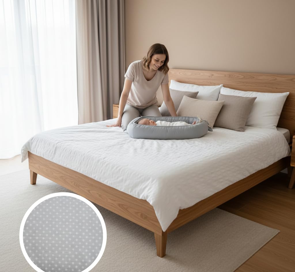 Nido Bebé 0-7 Meses 100% Algodón Certificado OEKO-TEX, Reductor de Cuna y Cuna de Viaje - Nido Bebé Acolchado y Mullido, Ideal para Colecho y con Lazo Ajustable 100% Made in Spain (Gris)