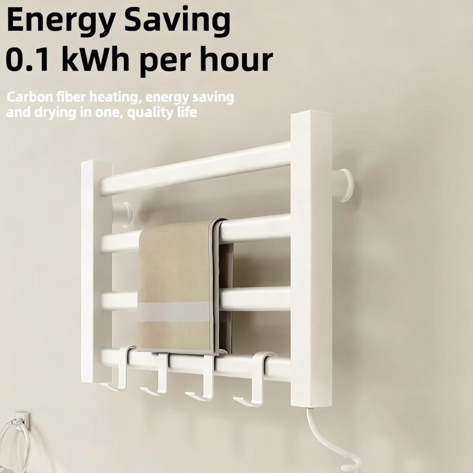 COYEUX Inteligentny elektryczny wieszak na ręczniki montowany na ścianie, elektryczny grzejnik łazienkowy 80 W, 4 bary, stała temperatura 55 stopni, oszczędność energii i oszczędność mocy, 45 * 30
