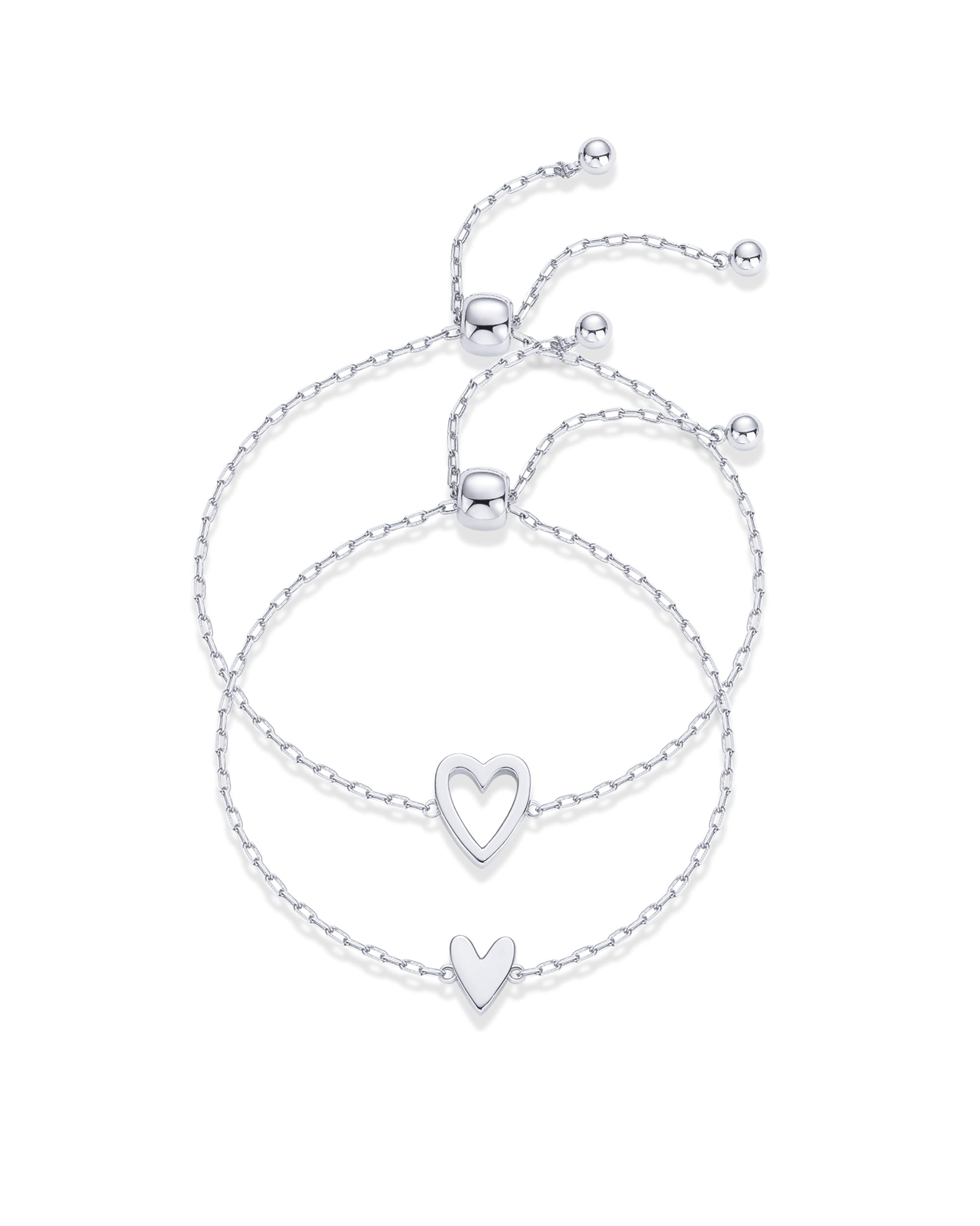 14K Gold Plated Matching Heart Charms Solitaire Bracelet Set for Women | Adjustable Love Friendship Two Bracelet Pack