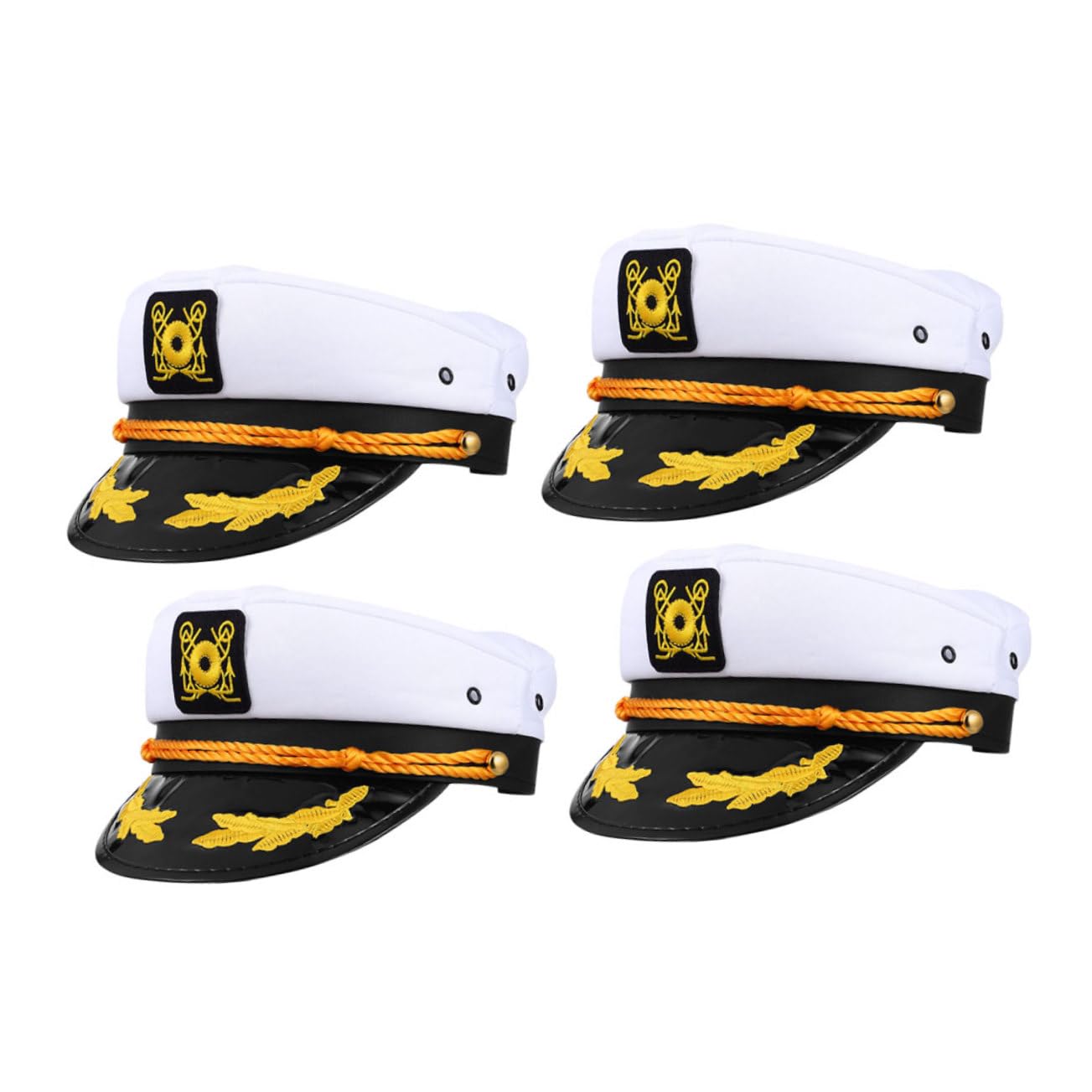 4pezzi Cappello da Capitano Nautico Regolabile in Poliestere Bianco Motivo Ricamato Berretto da Marinaio per Yacht e Eventi Tema Cappello da Marinaio per Uomo