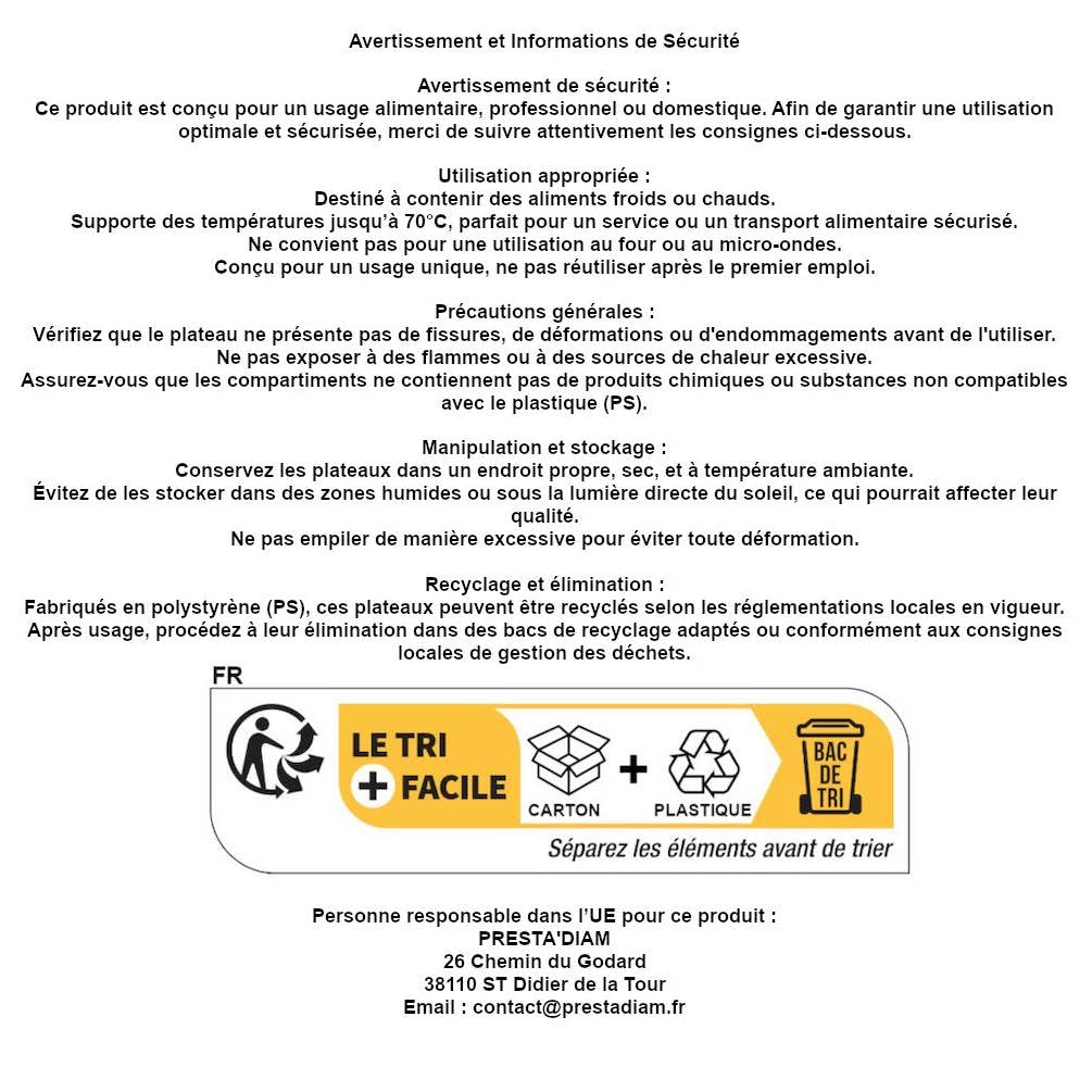 50 Plateaux Repas 5 Compartiments Blancs 290 x 224 x H. 30 mm en PS Pratiques et Résistants pour Usage Alimentaire - D-Work
