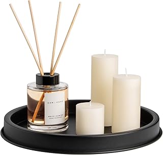 ANBOXIT Decorative Tray, Black Round Trays for Decor, Plateau Decoratif, Candle, Perfume, Bathroom, Vanity Decor, 30 cm