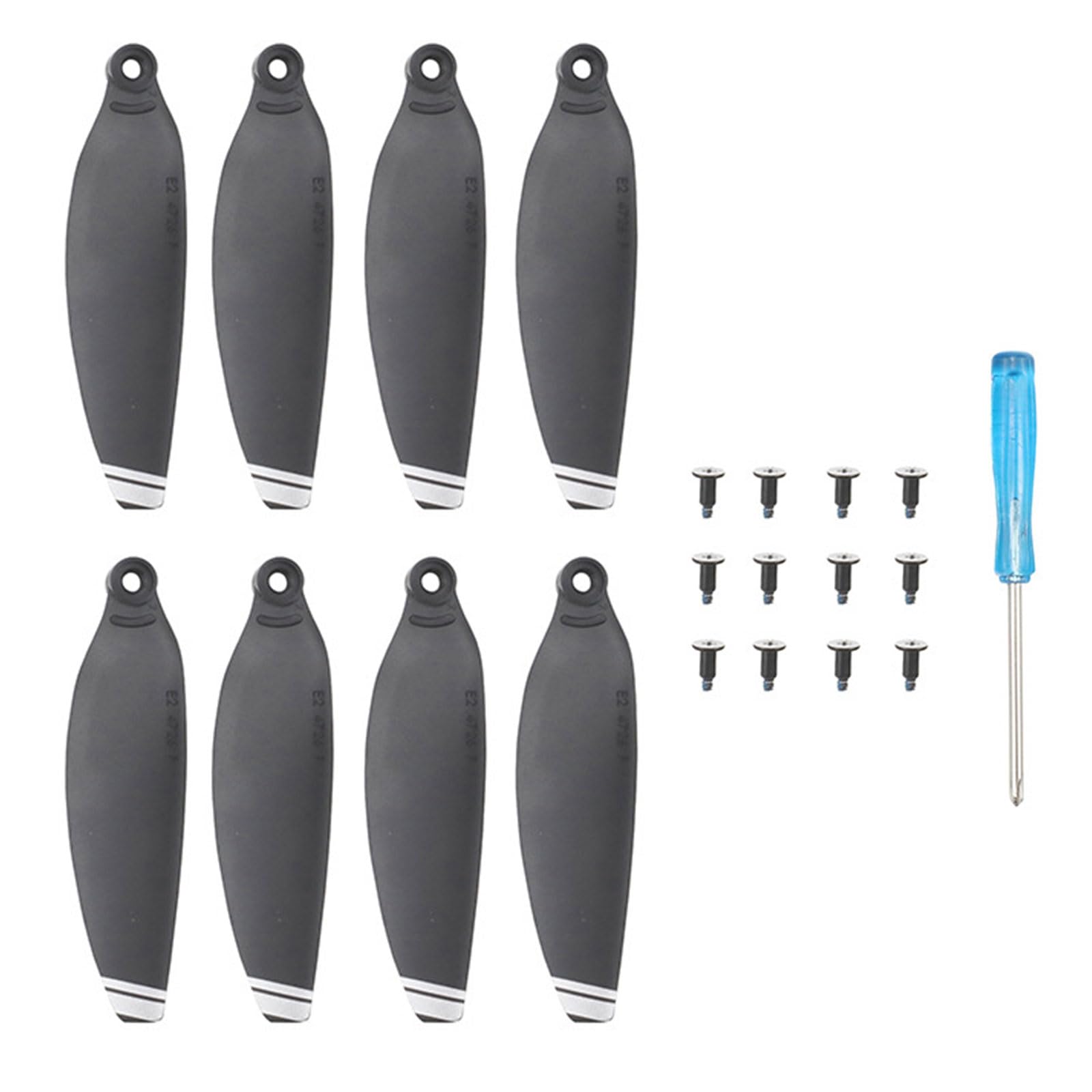 Silent Flight Propellers Set, Mini Propellers, 12 Screws + 1 Screwdriver + 8 Blades, Propeller Blade Spare Parts, Propellers Accessories for Drone Replacement (Black with Silver Edge)