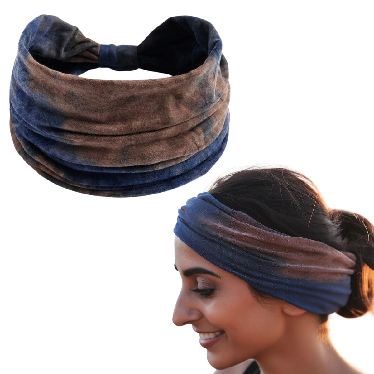 XFYT Stylish Tie-Dye Sports Chic Hair Bands | Gorgeous Dark Elegant Premium Head Band for Women Girls Yoga Workout Fitness Gym (Indigo Earth)