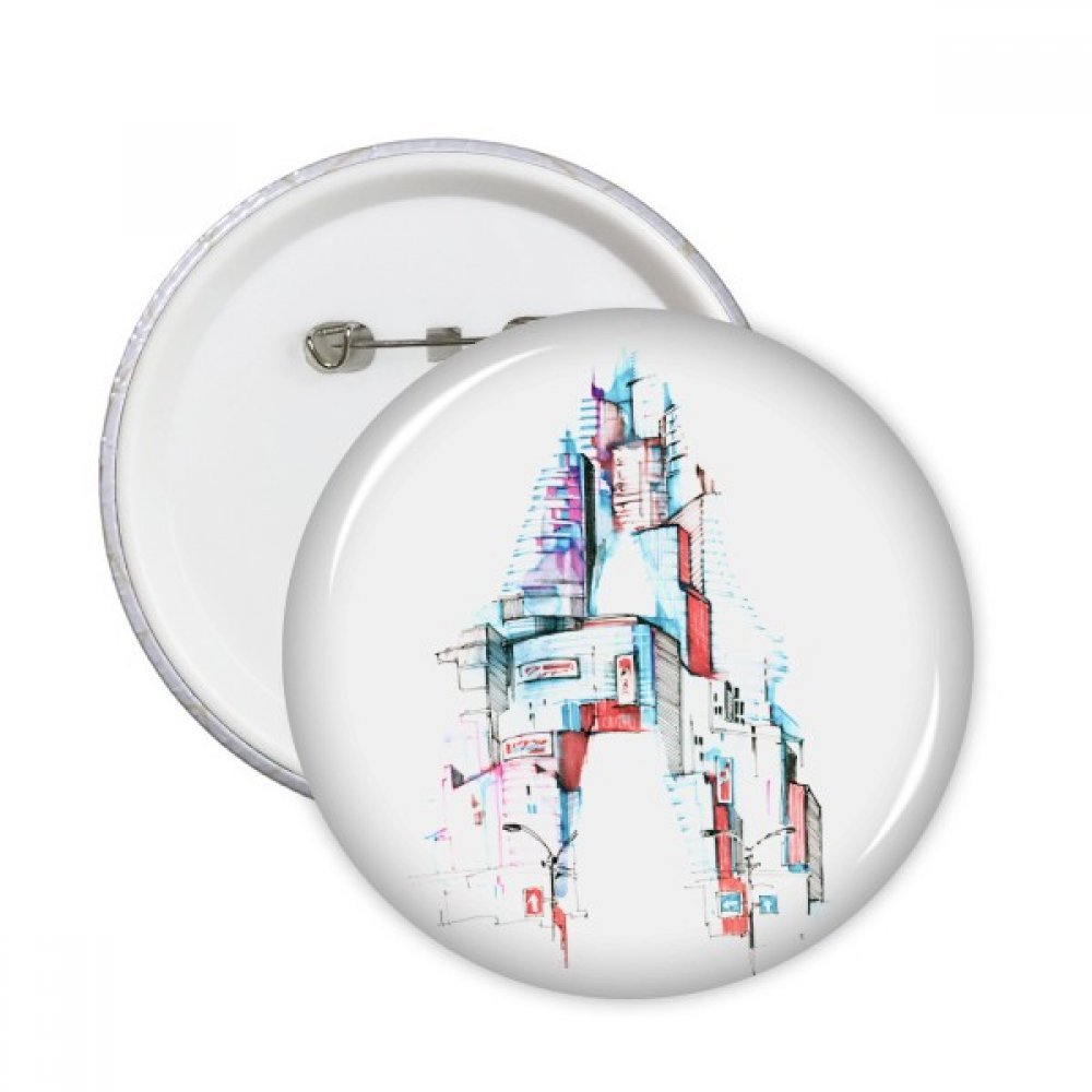 Pins badge rond rue aquarelle DIYthinker 5pcs M pour vêtements - 3