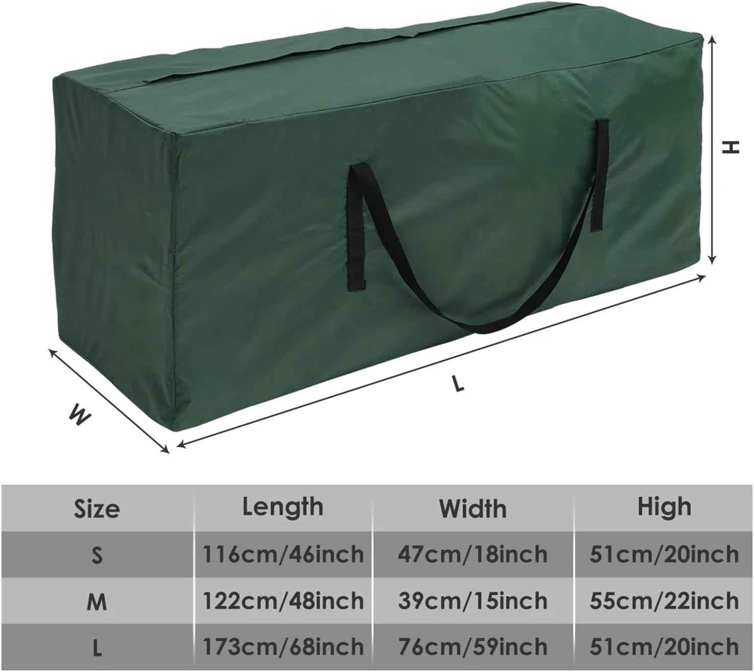 Cushion Storage Bag Large Capacity Furniture Protective Cover Outdoor Garden Waterproof Dustproof Organizer(Green,122x39x55cm)