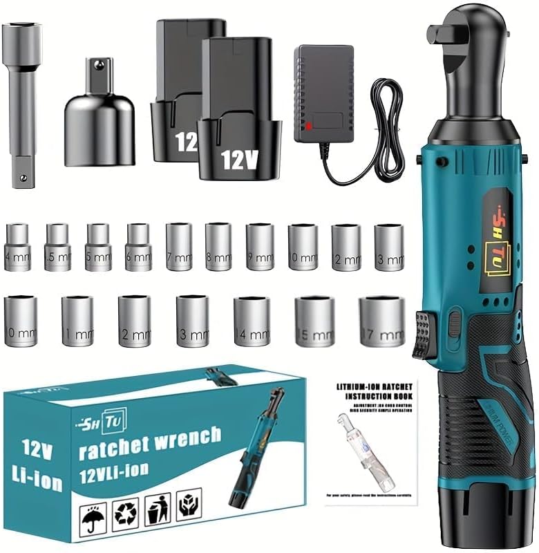 12V Wireless Ratchet Kit, Car Repair Screw and Nut Disassembly, Suitable for Home and Car Repair (Battery *2+Plastic Box+Accessories)