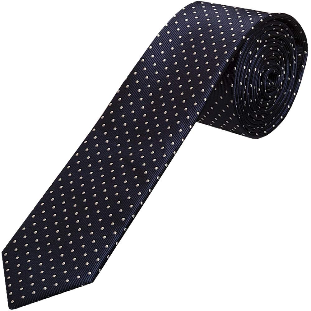 Navy Blue and White Polka Dot Skinny Men's Tie Neck Tie Wedding Tie Prom Tie