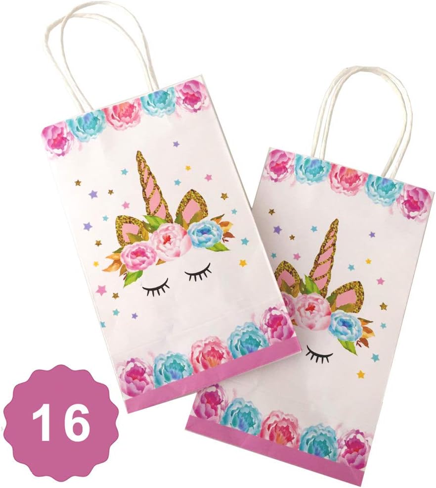 United Unicorns Best Unicorn Party Bags with Handles Serves 16 | Magical Unicorn Birthday Party Supplies | Disposable Paper Unicorn Party Favor Bags for Girls Birthday and Baby Shower
