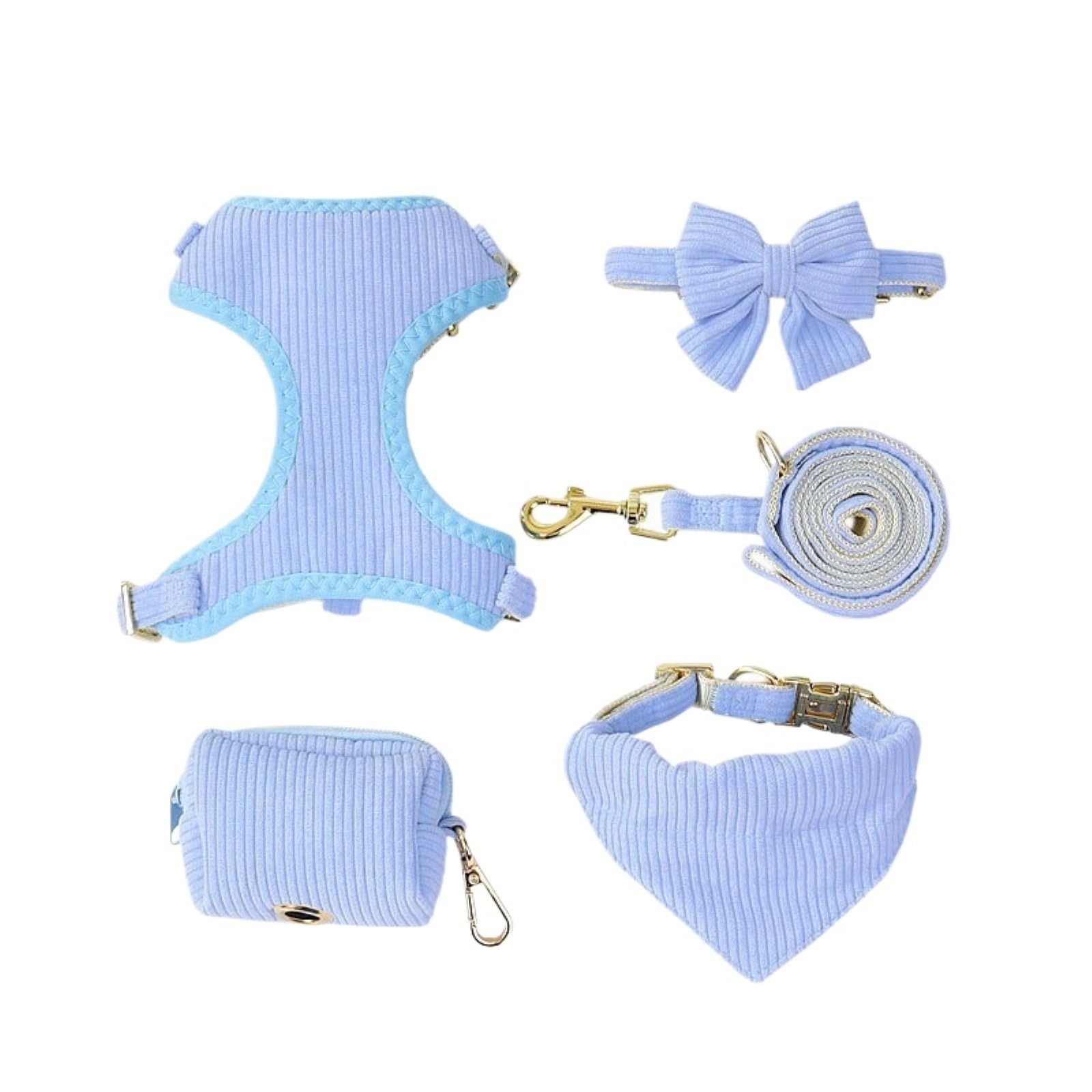 Step-in Geschirr Hundegeschirr- Und Leinen-Set Mit Tasche, Cord, Weich Für Spaziergänge(Blue,42-51cm)