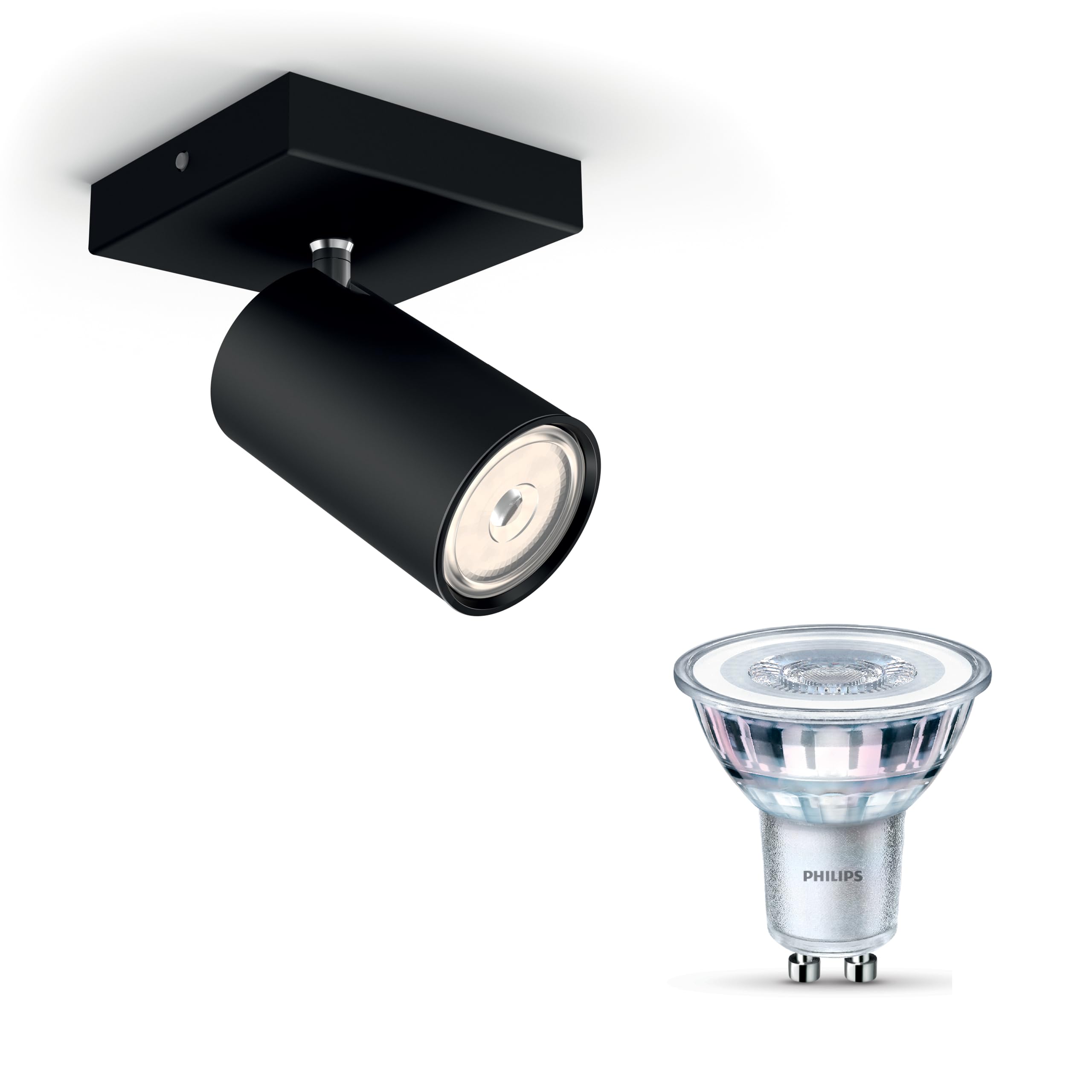 Philips Kosipo Lámpara de techo (Negro) - Luz blanca cálida - Aplique de pared y techo con 1 foco - GU10 - No regulable