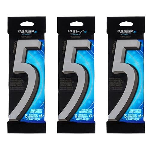 Wrigley's - 5 chicles de mascar sin azúcar con sabor a menta y cobalto, (paquetes de 9 x 15 chicles en palo) Enviado desde Canadá