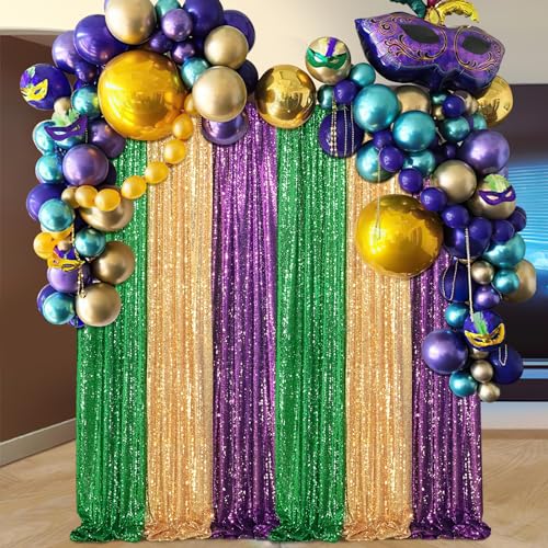 Image of Purple Sequin Backdrop Curtain 4 Pcs 2ftx8ft Sparkly Glitter Wedding Party Photography Background Drapes for Birthday Prom Decoration Christmas Party Decoration