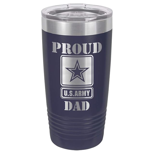 PROUD ARMY DAD NAVY 20 oz Drink Tumbler With Straw Laser Engraved Travel Mug Compare To Yeti Rambler