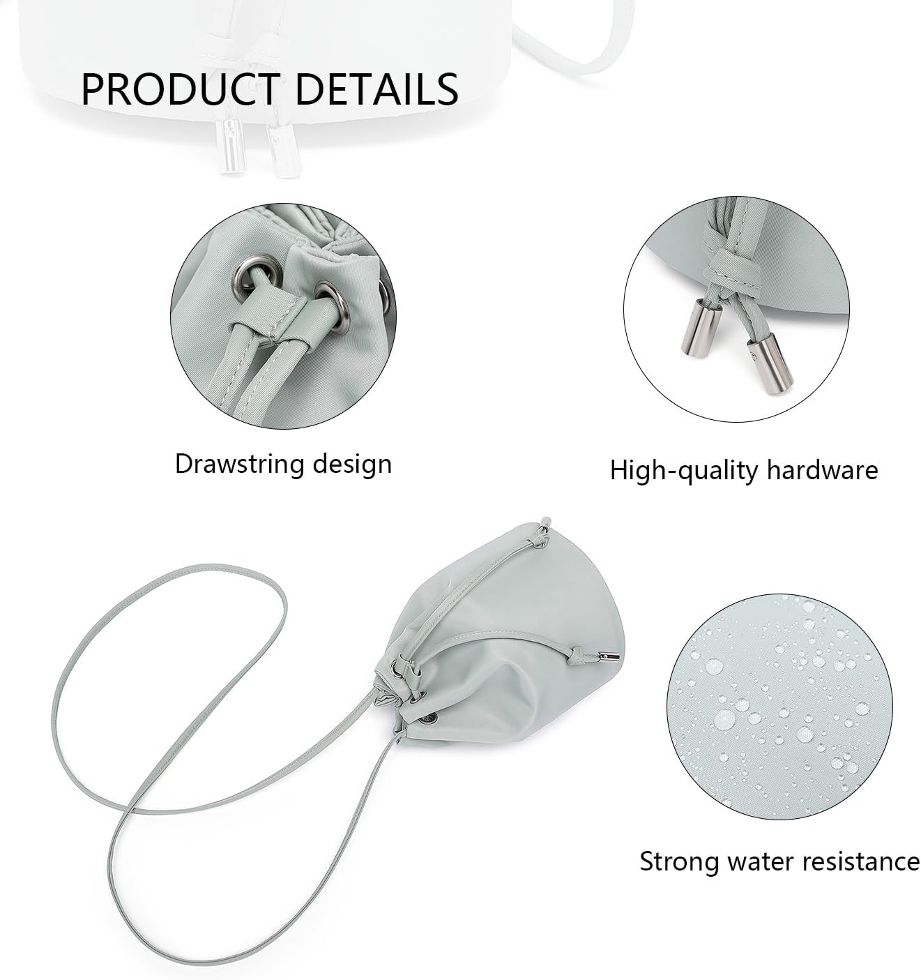 Black Drawstring Crossbody Bag Nylon Fabric Large Capacity Organizer Bag with Gold Tone Hardware | Nylon Fabric, Organizer Bag, Gold Tone Hardware - Image 6