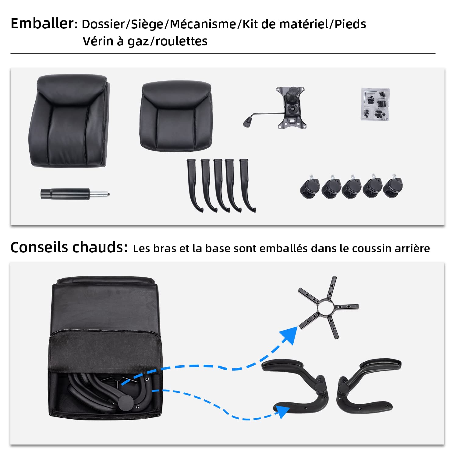 MZLEE Chaise de Bureau Ergonomique en Cuir, Fauteuil Confortable, Noir | Accoudoirs Relevables, Support Lombaire, Hauteur Réglable