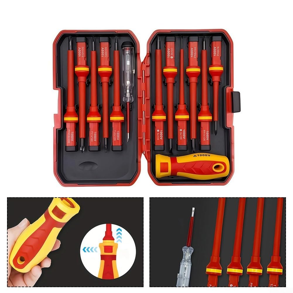 Ensemble de tournevis isolés 1000 V, kit d'outils d'électricien certifié VDE pour travaux électriques, 33 cm avec embouts magnétiques et poignée remplaçable