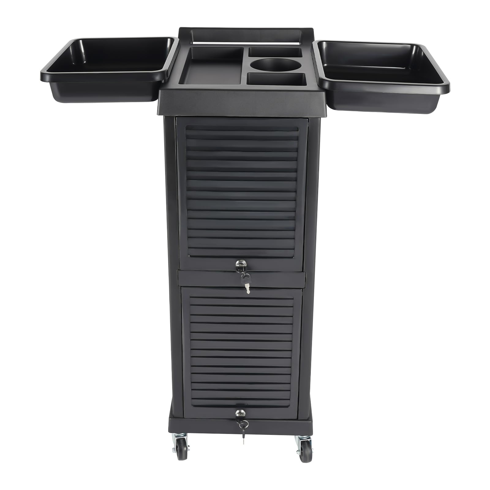Carrello a rotelle a 7 livelli per parrucchiere, carrello cosmetico con scomparti chiudibili e ruote in PVC, nero, ideale per salone, salone di bellezza e casa