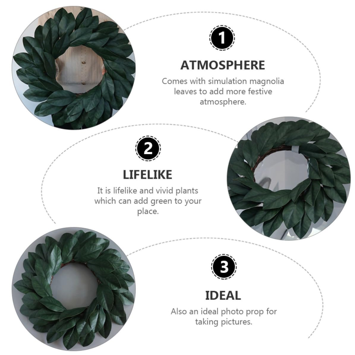 CANIGHT Künstlicher Rattan Magnolienblättern Kunststoff Türkranz aus Naturgetreuer Handgefertigt Realistisch als Fotorequisite und Festliche Wanddekoration