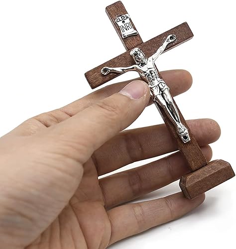 Miniatura 8 de hejhncii Crucifijo de pared Cruz católica de madera con soporte religioso cristiano de pie cruz iglesia ornamentos para oraciones