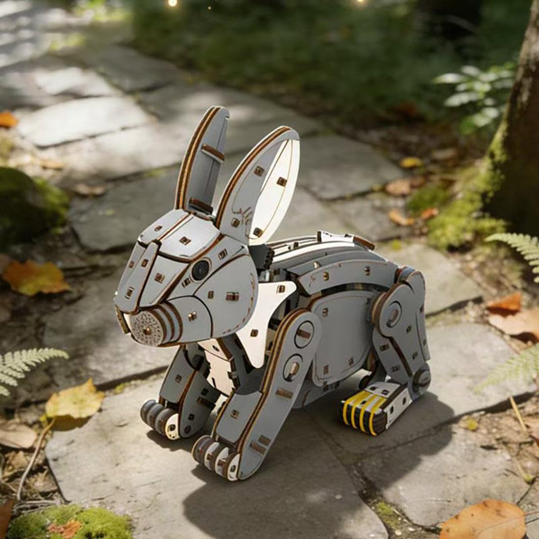 Puzzle 3D en bois à monter soi-même pour adultes – 288 pièces modèle de lapin sautant à remonter avec action de saut à ressort et oreilles interactives, cadeau de collection d'affichage (blanc)