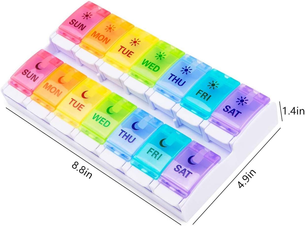 Pill Box 2 Times a Day, BUG HULL Pill Box Organiser AM PM, Easy Open Large Compartment Weekly Case
