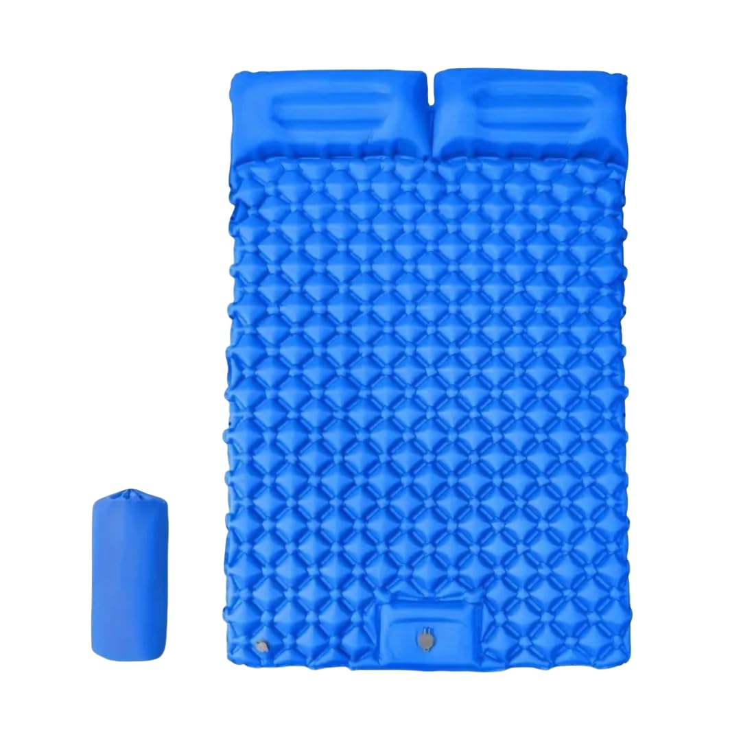 Genma0 Double Sleeping Pad - Self Inflating Extra-Thick for 2 Person with Pillow Built-in Foot Pump Inflatable Sleeping Mat for Backpacking, Hiking, Traveling, Tent, Portable Camping Mat (Blue)