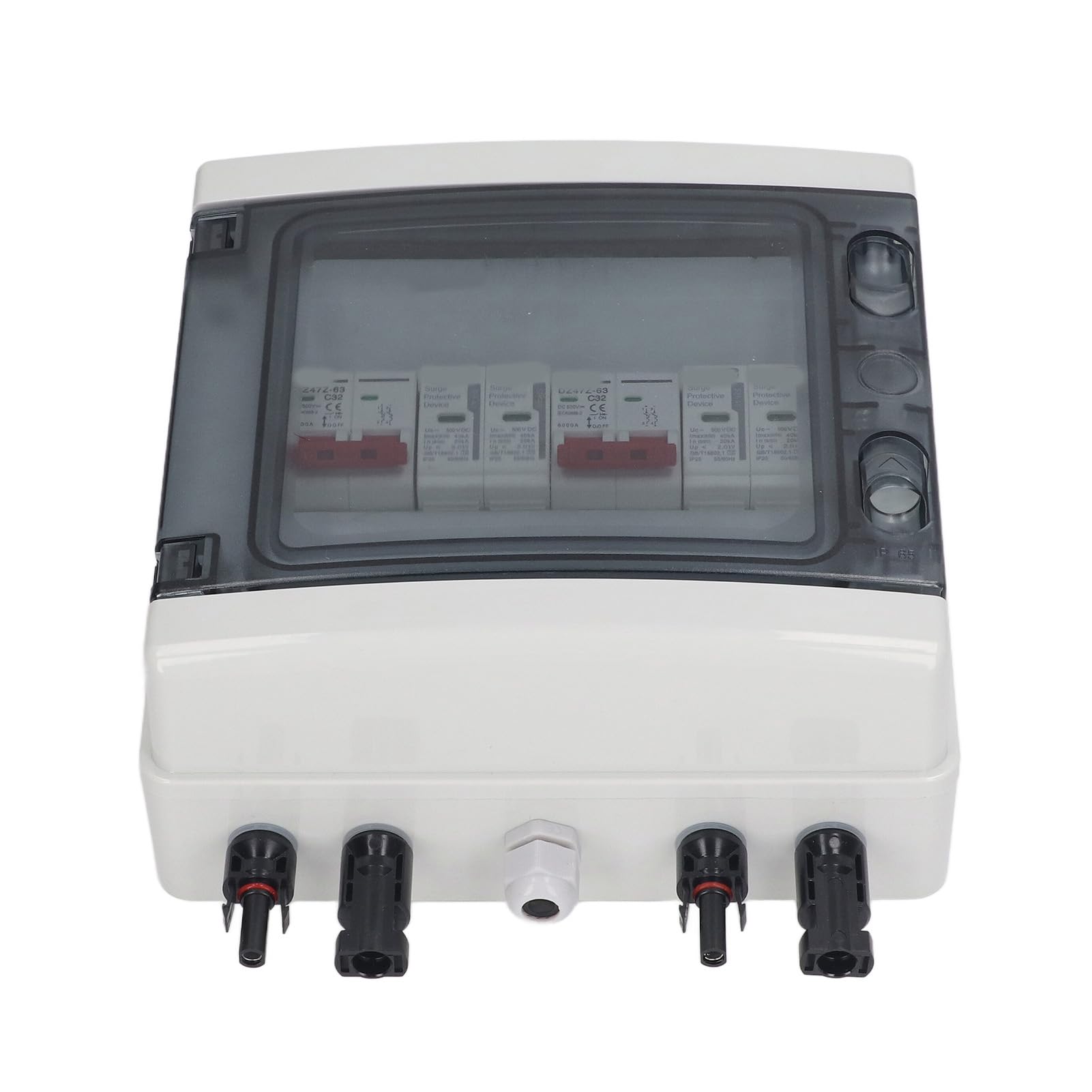 Interruttore Automatico Solare, Interruttore Automatico Fotovoltaico con Accessori di Protezione, Interruttore Automatico DC 500 V 32 A 2 in 2 Out con Scatola, Rastrelliere per