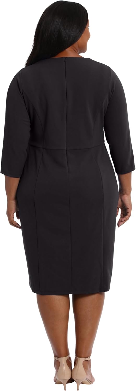 London Times Women's London Times Women's Dresses Scuba Crepe Neckline Detail Midi Sheath