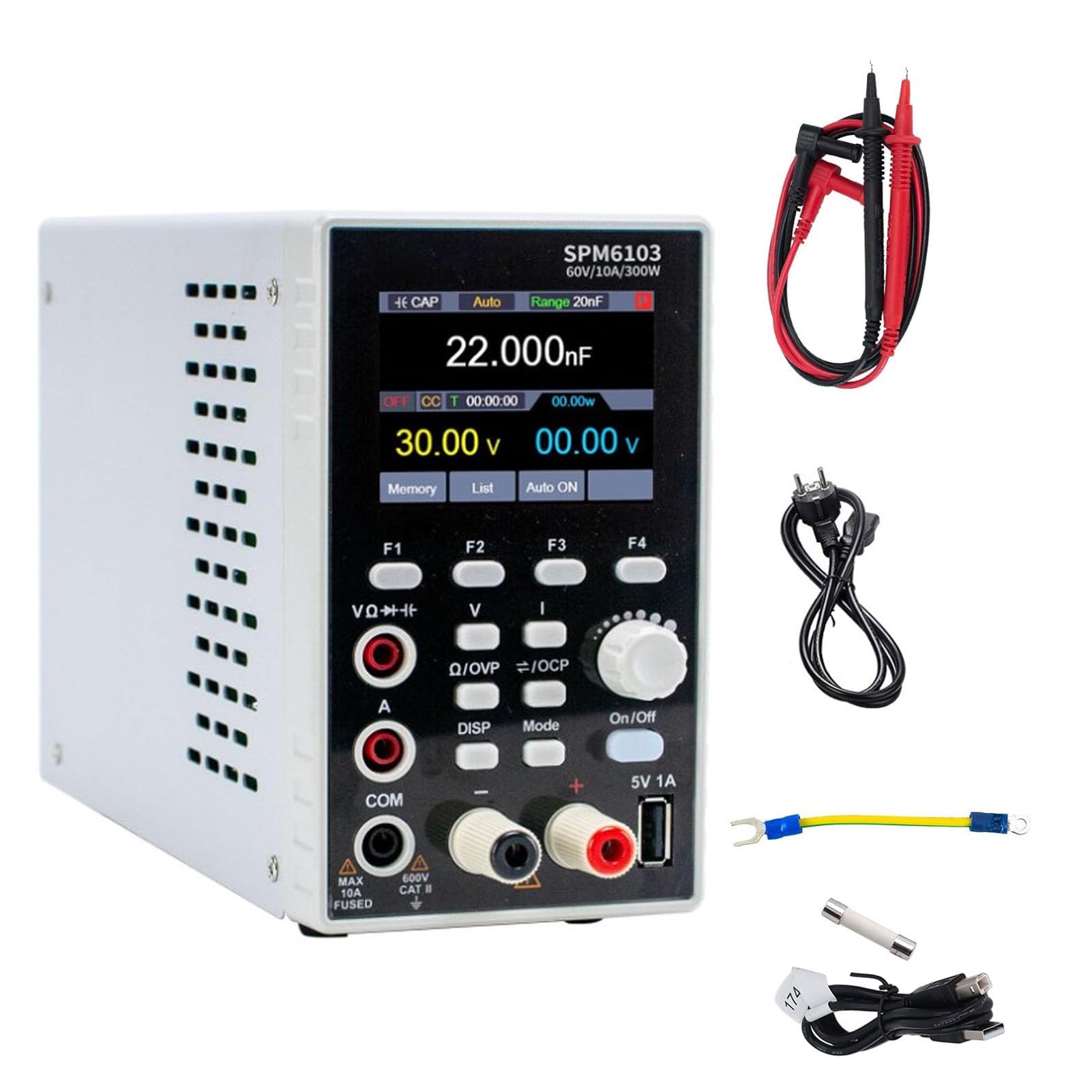 Variable der CC-Netzteile, USB-SCPI-Schnittstelle Unterstützung 4 1/2 Digital Multimeter 0-60V 0-10A Ausgang 2 in 1,8 Zoll LCD für Elektronische Reparaturen (EU-Stecker 200–240 V)
