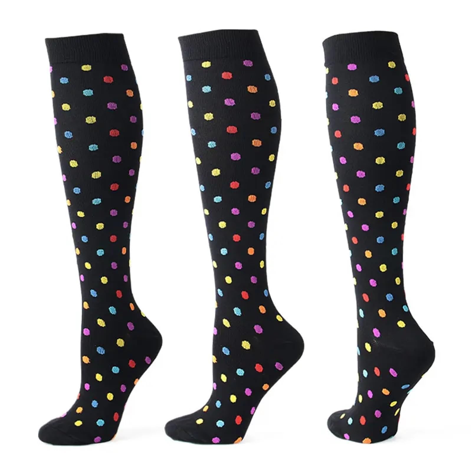 Calcetines de compresión a rayas de dibujos animados para hombres y mujeres, calcetines de compresión para diabéticos, venas varicosas, 3 pares