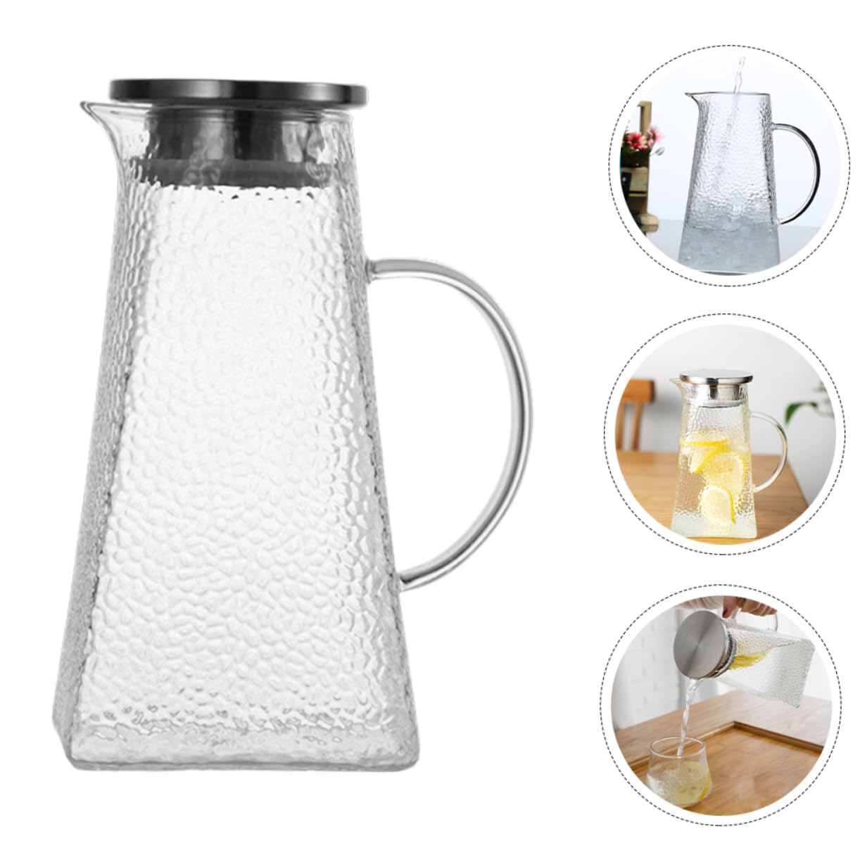 Jarra de Vidrio para Agua con Patrón de Martillo Jarra de Agua Hogar de Vidrio para Servir Bebidas Frías para Té y Zumo la Cocina o Picnic