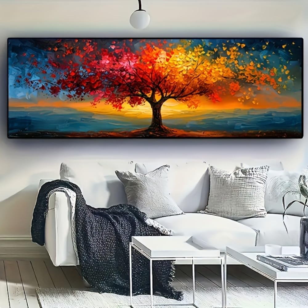 PEWFBS Extra-Large Tree of Life Abstract Canvas Prints Poster Vibrant Modern Aesthetic Large Horizontal Art Prints Wall Art Home Decor(20x60cm/Without frame)