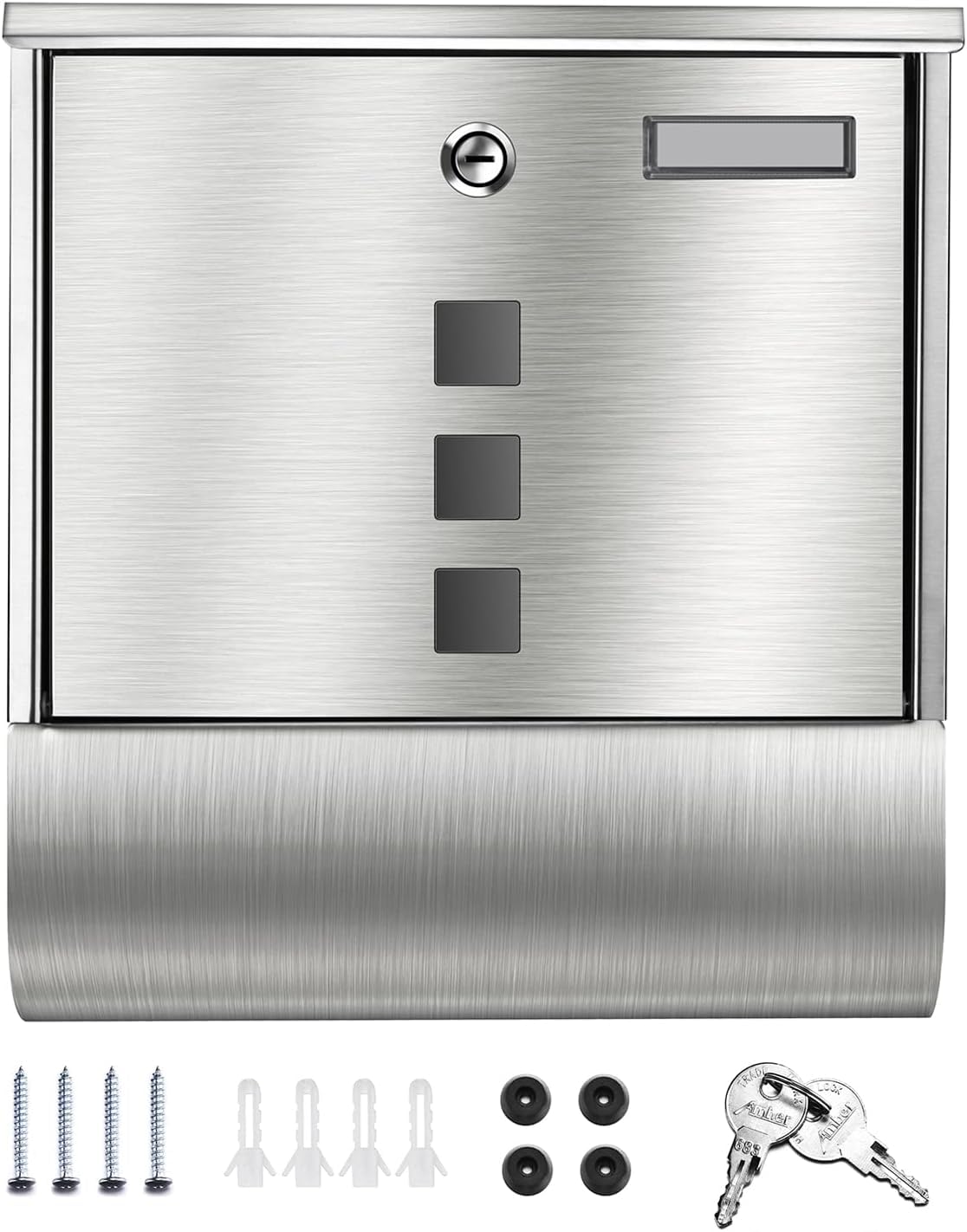 Cassetta Delle Lettere In Acciaio Inox Qobobo - Con Porta Giornale, Finestra E Chiavi, 33.2x30.7x9.4cm - Foto 7