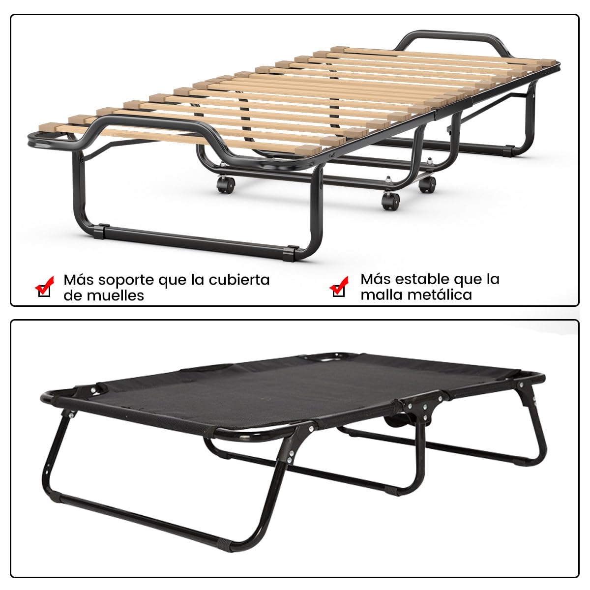 COSTWAY Cama Plegable con Colchón en Memory Foam 80 X 200 cm, Cama Supletoria Plegable con Ruedas para Casa, Acolchado Ondulado con Doble Relleno de Fibra, Ahorra Espacio, (Beige 2)