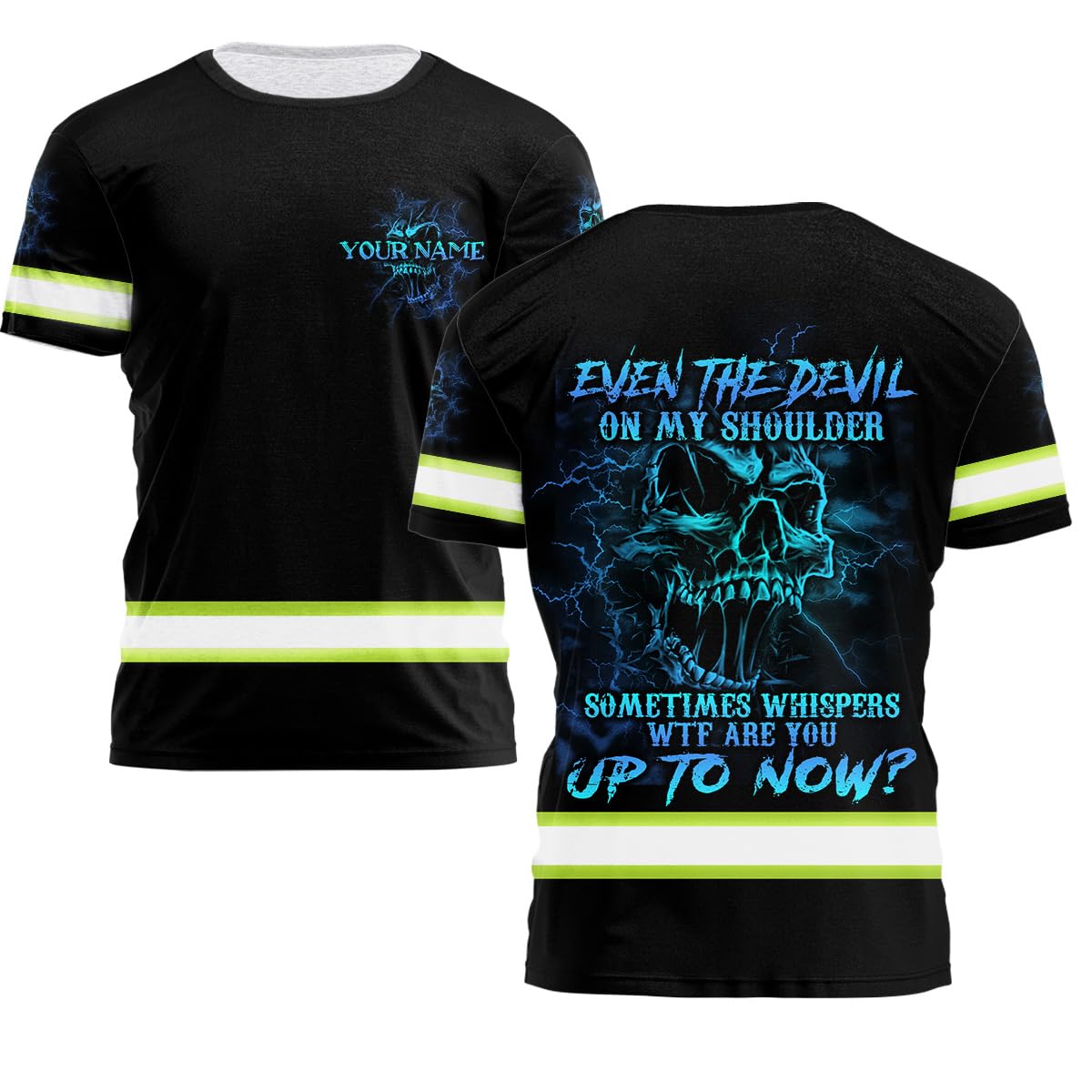 Hi Vis Shirt Skull Quote Reflective High Visibility Custom Name Safety Workwear Short Sleeve Shirts for Gifts 17 - Size L