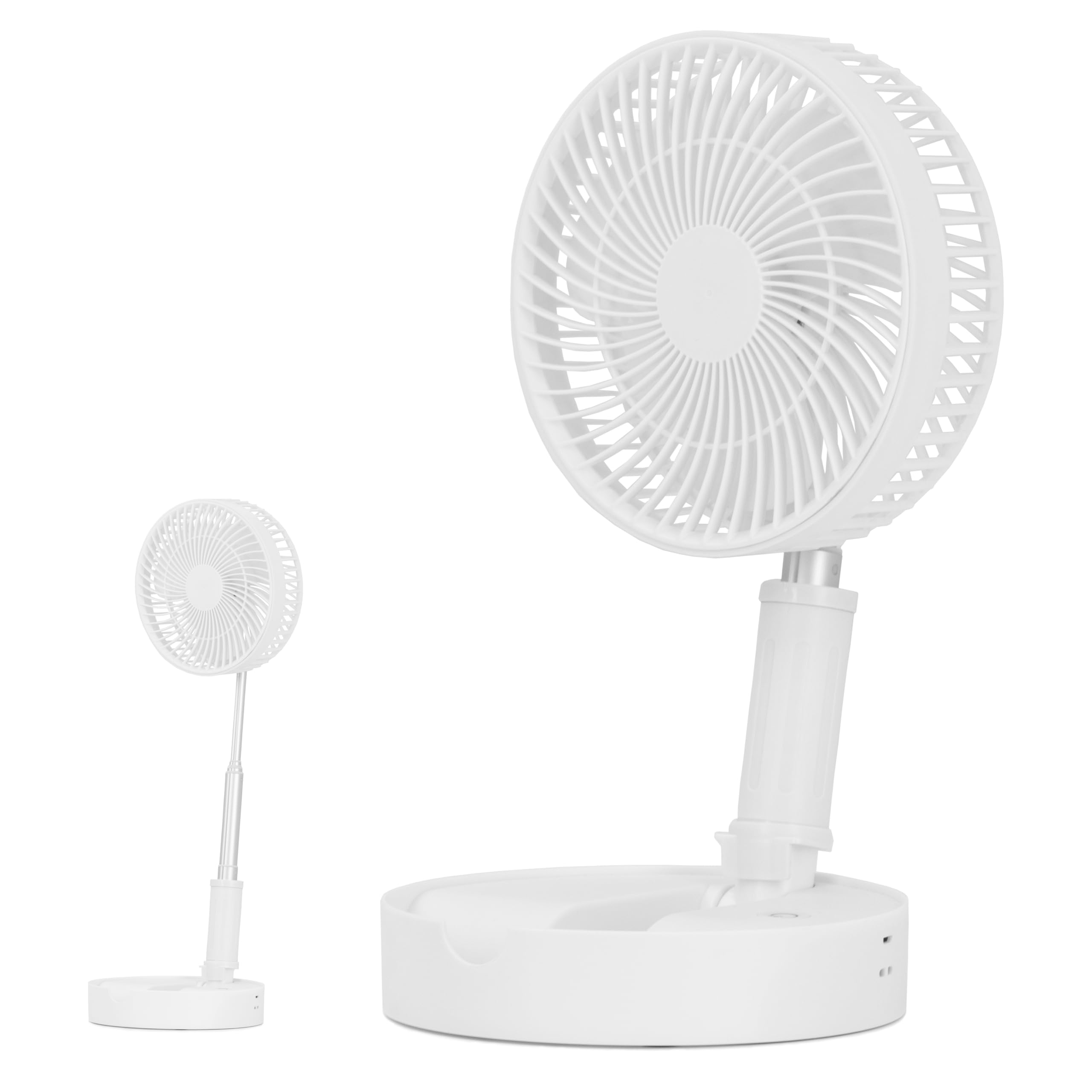 IONOS 7" Foldable Rechargeable Desk Fan, Portable Battery Powered Mini Desk Airflow Device with 3 Speed Settings for Travel Bedroom Home or Office, White (ION7FOLDFAN1PKB4)